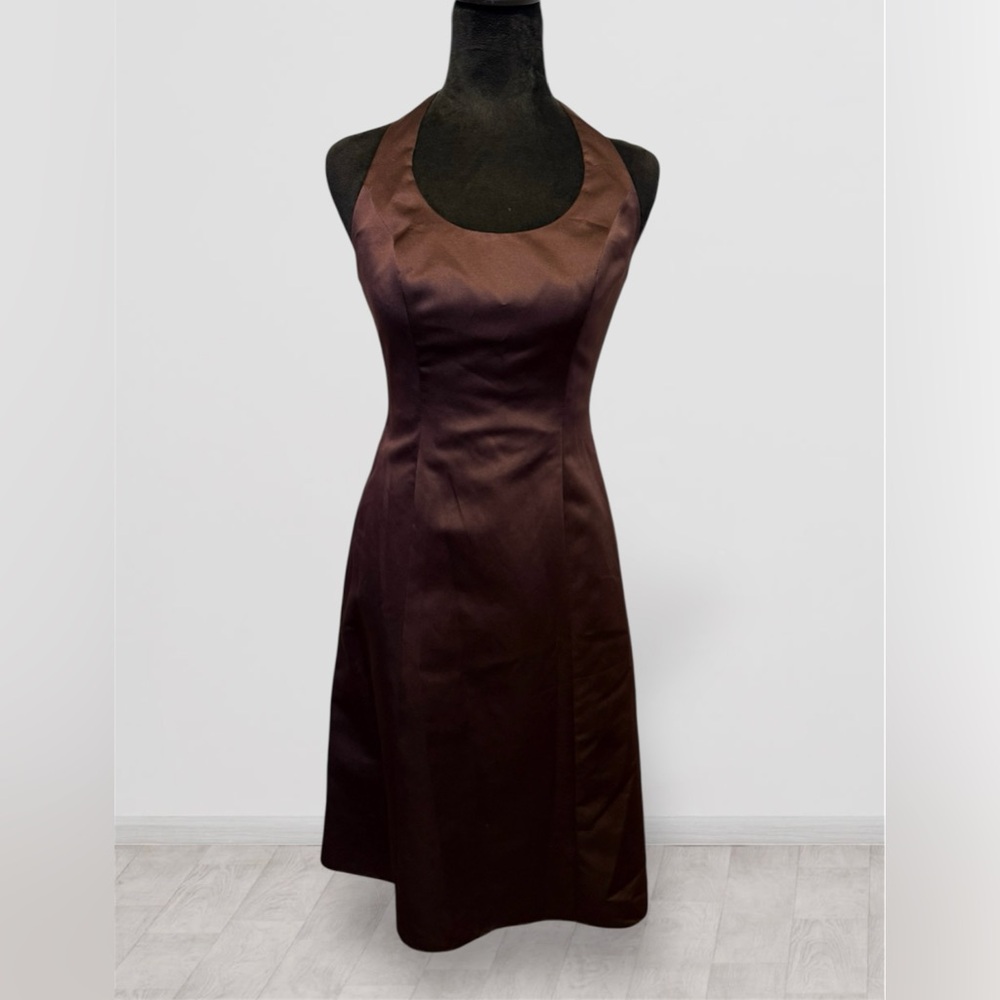 David’s Bridal Brown Truffle Satin Halter Dress- Size 2- NWT $99 Retail